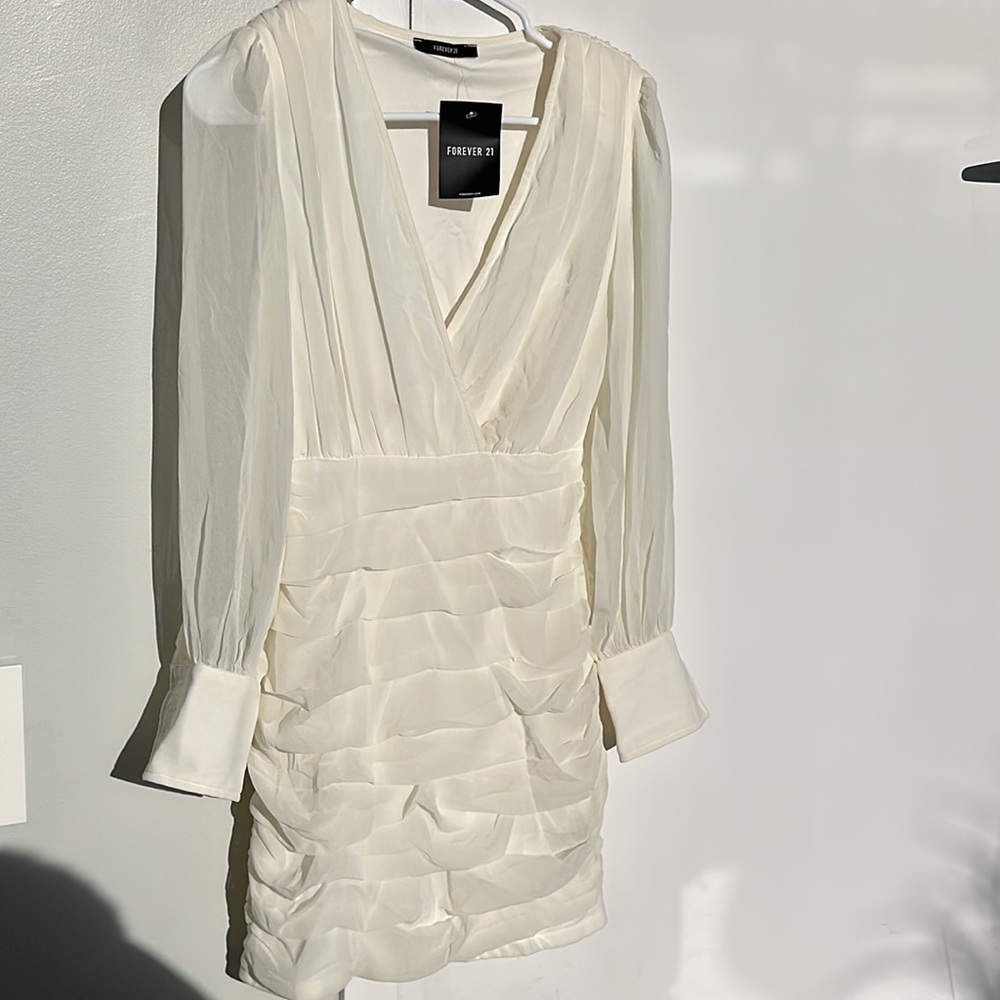 Forever 21 Deep Plunge V Neck off white chiffon dress